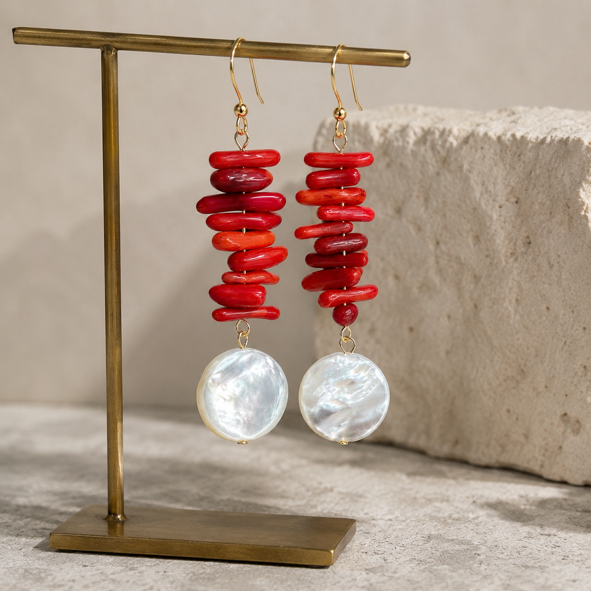 Red Shell Clip-On Earrings