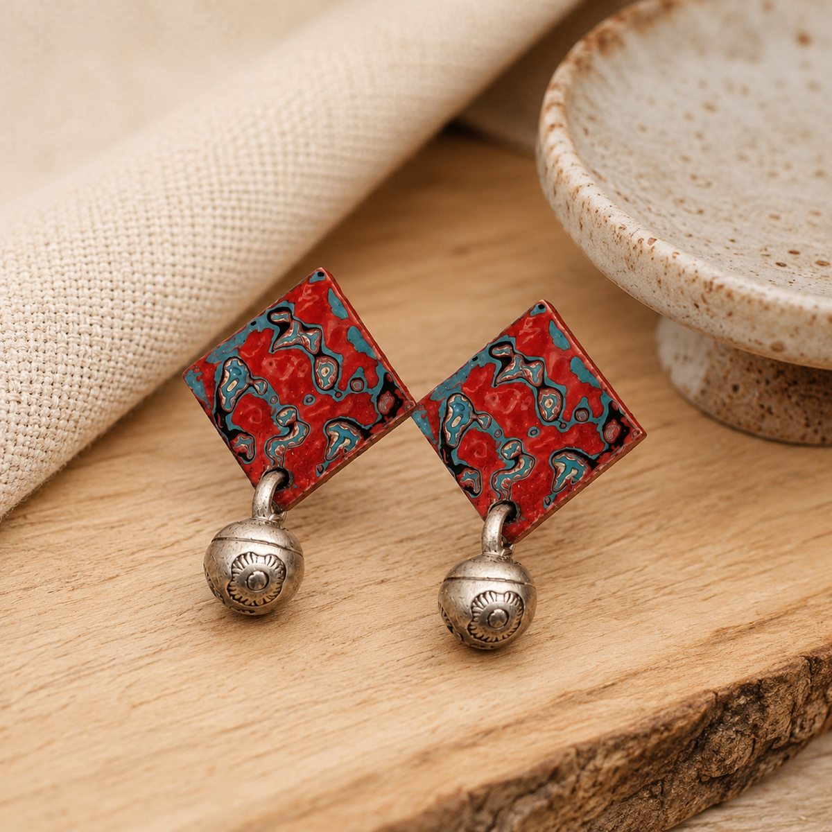 Lacquer Barrel Bead Tassel Earrings