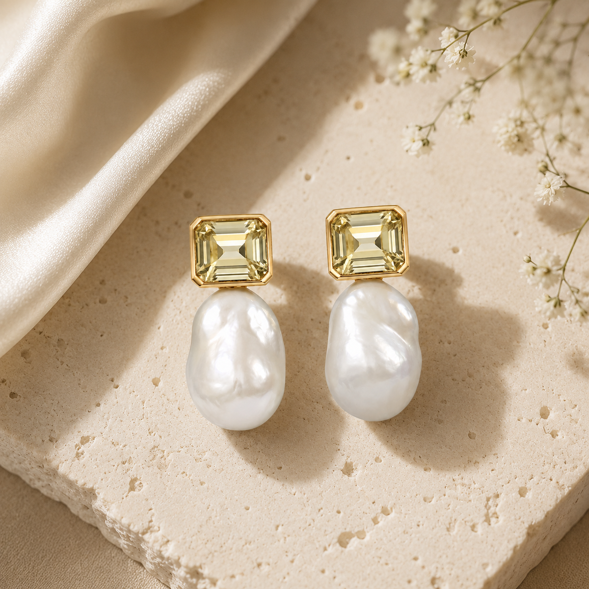 Colorful Gemstone Baroque Pearl Earrings