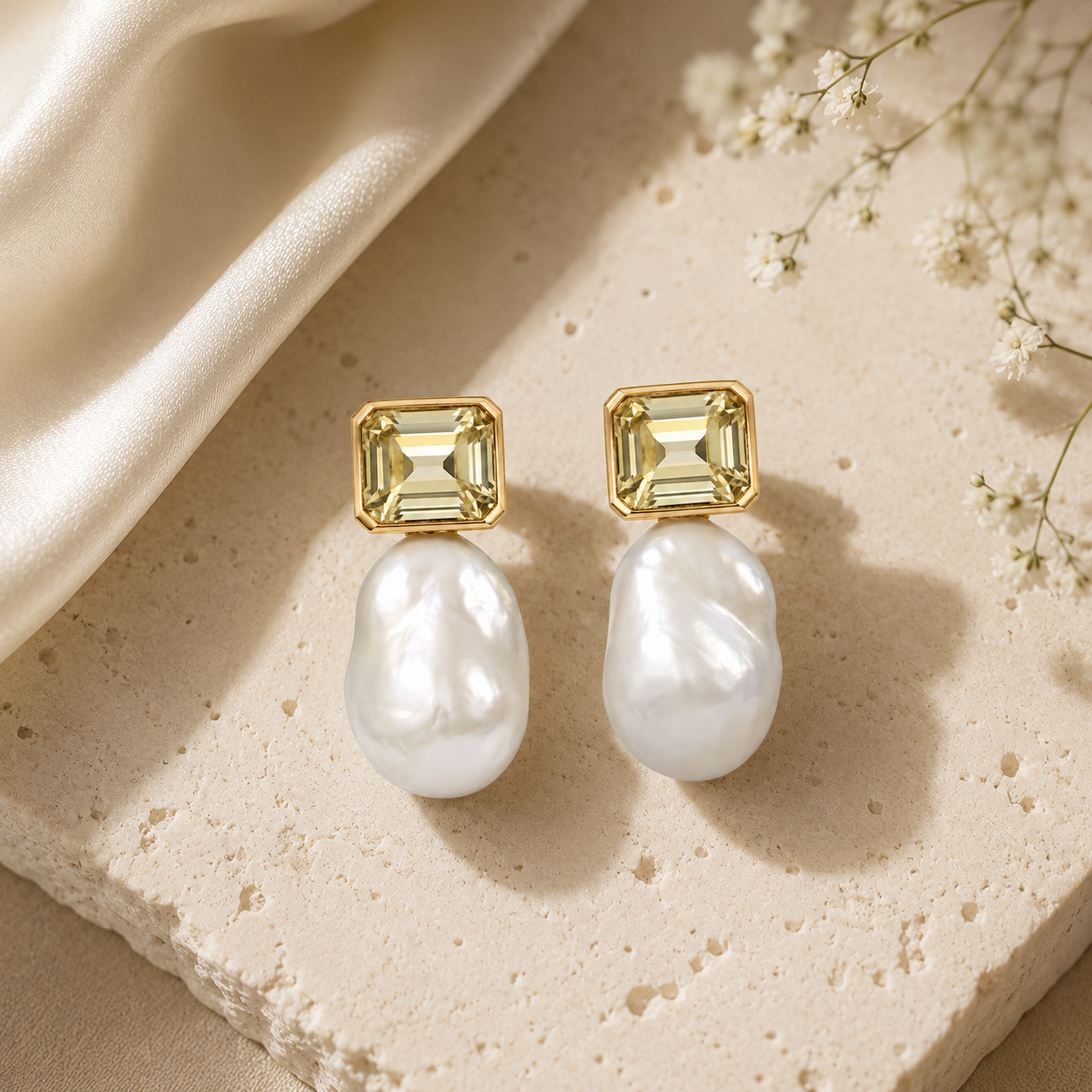 Colorful Gemstone Baroque Pearl Earrings