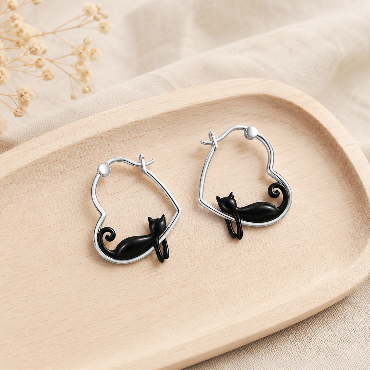 Enamel Cat Hoop Earrings
