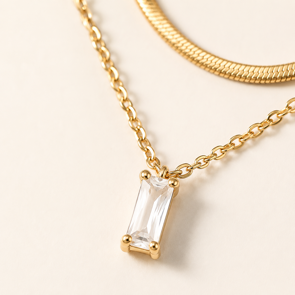 Layered Emerald CZ Pendant Necklace