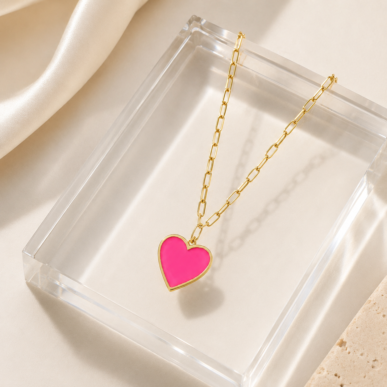 Pink Heart Paperclip Necklace