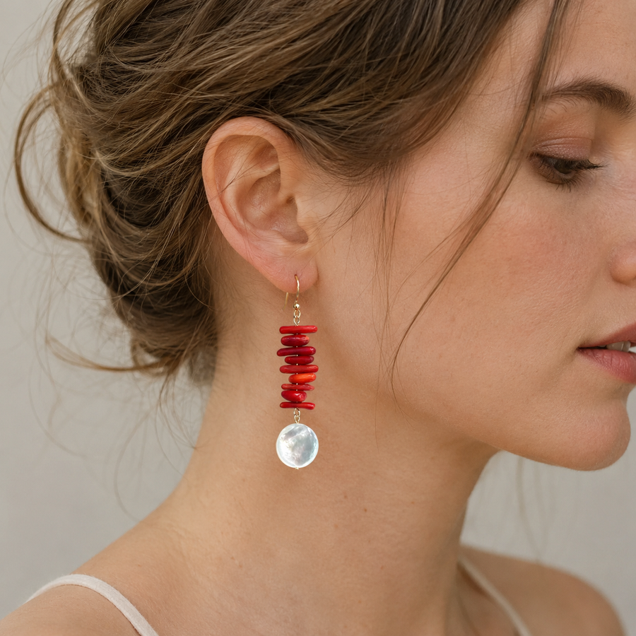 Red Shell Clip-On Earrings