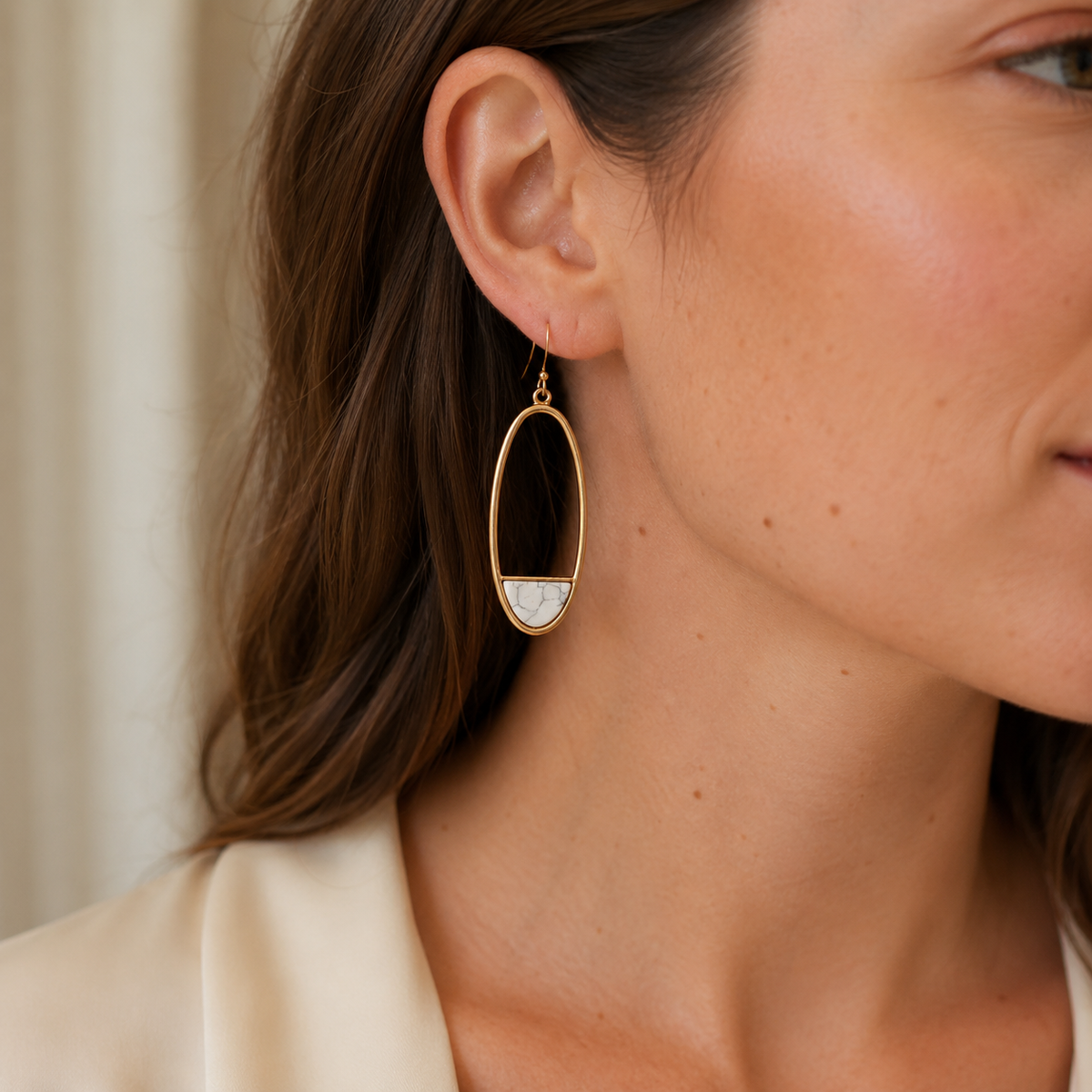 Natural Stone Oval Drop Earrings
