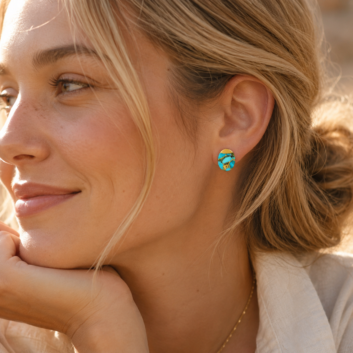 Oval Turquoise Stud Earrings