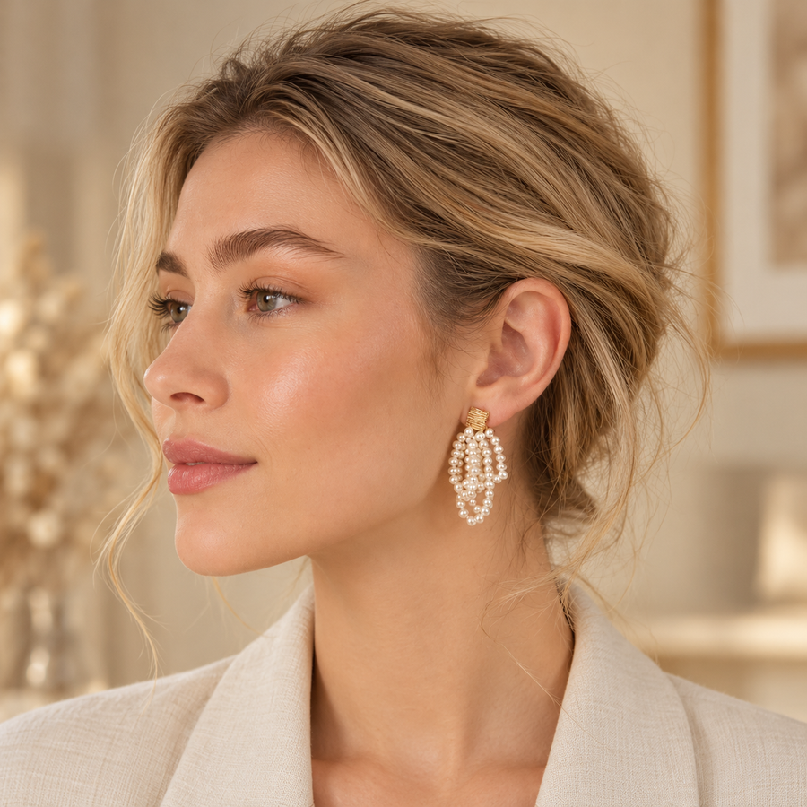 Layered Pearl Dangle Earrings