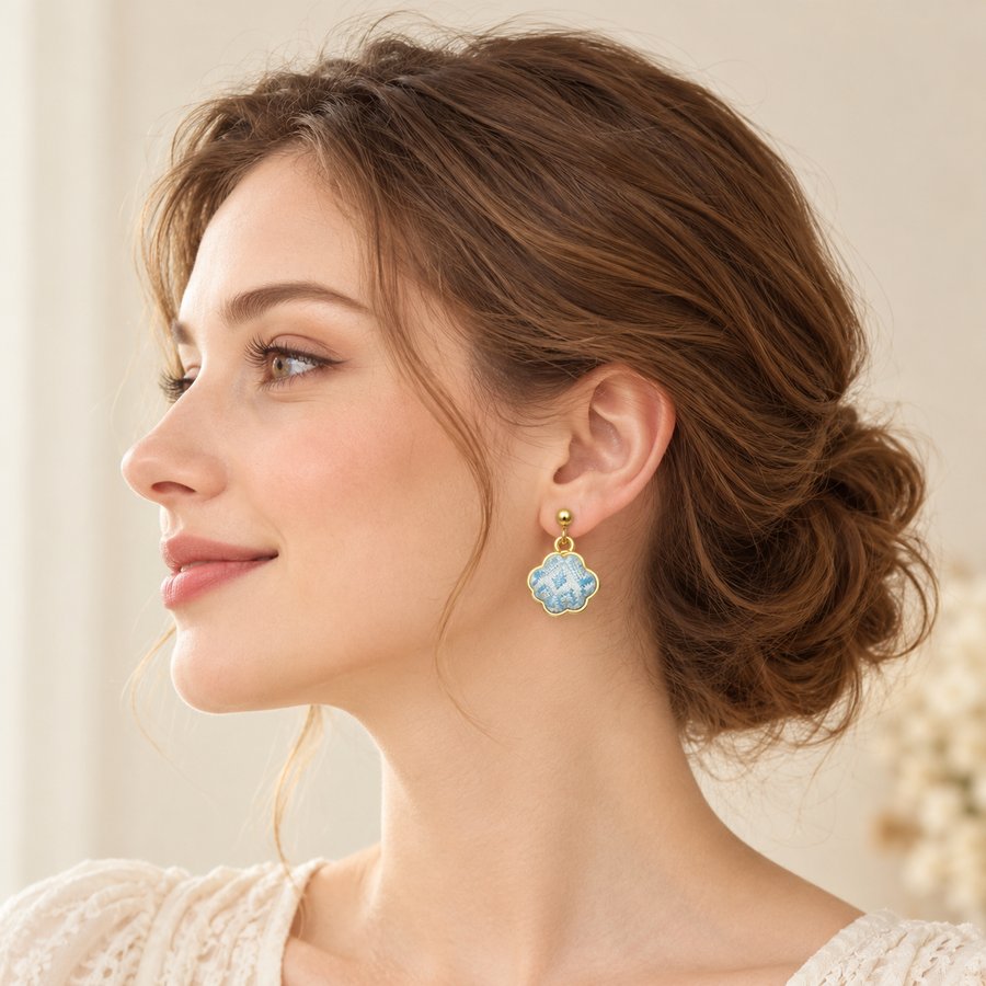 Zhuang Brocade Floral Drop Earrings