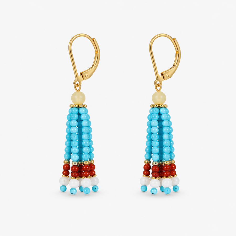 Turquoise & Shell Tassel Earrings