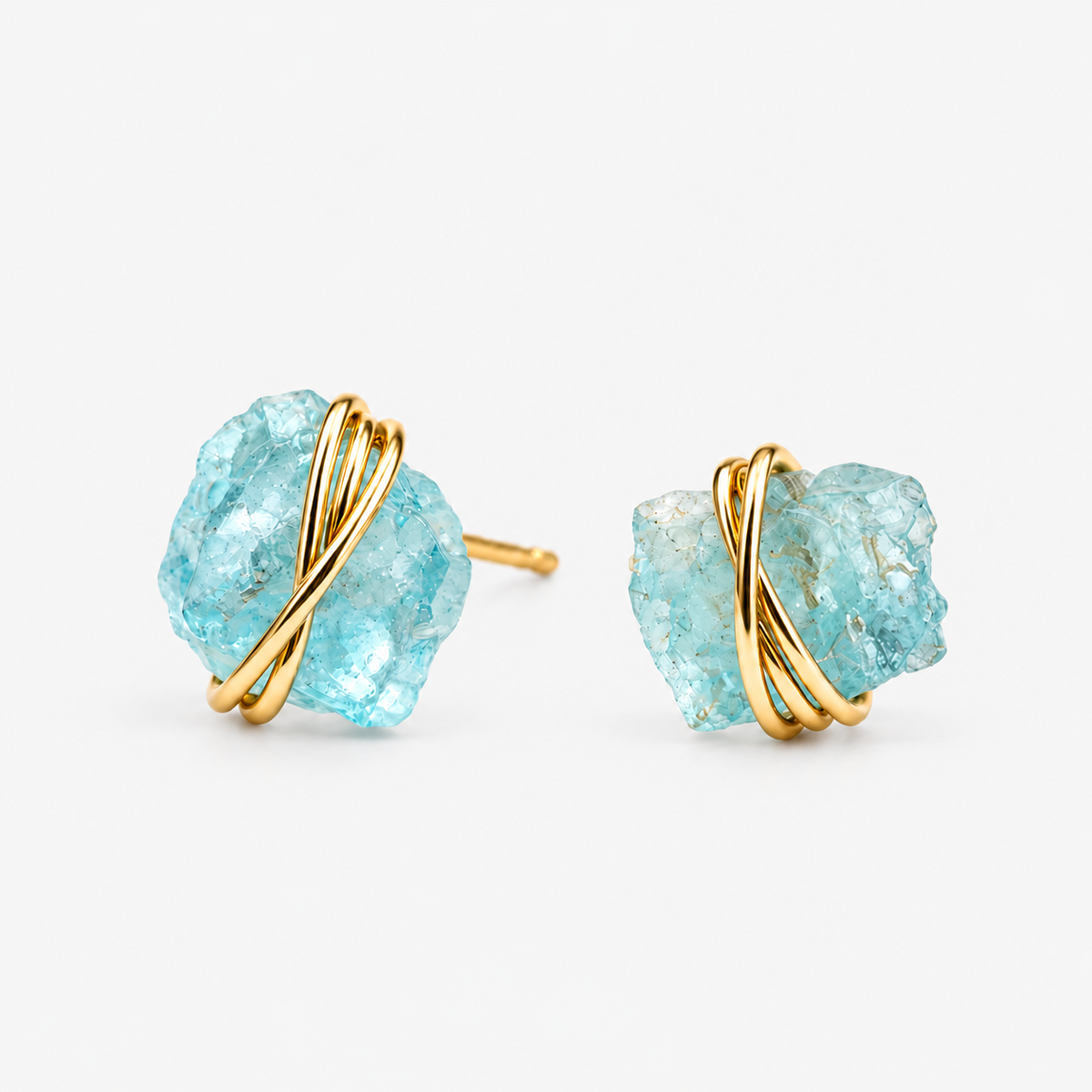 Raw Aquamarine Stud Earrings
