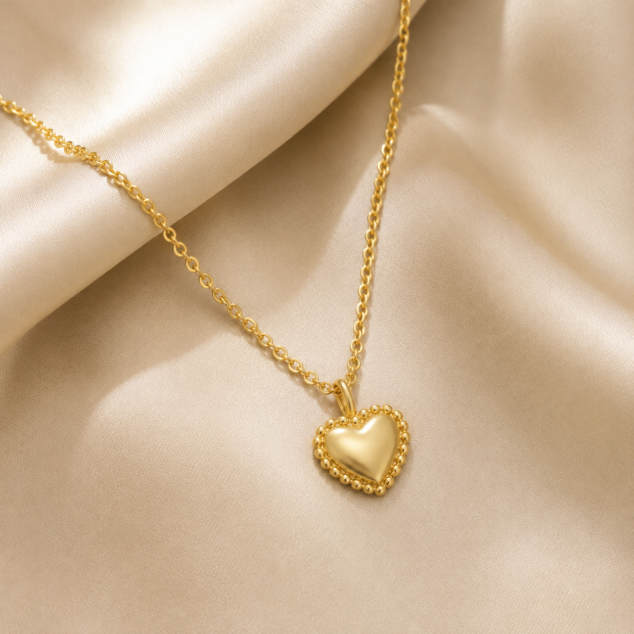Beaded Puffed Heart Necklace