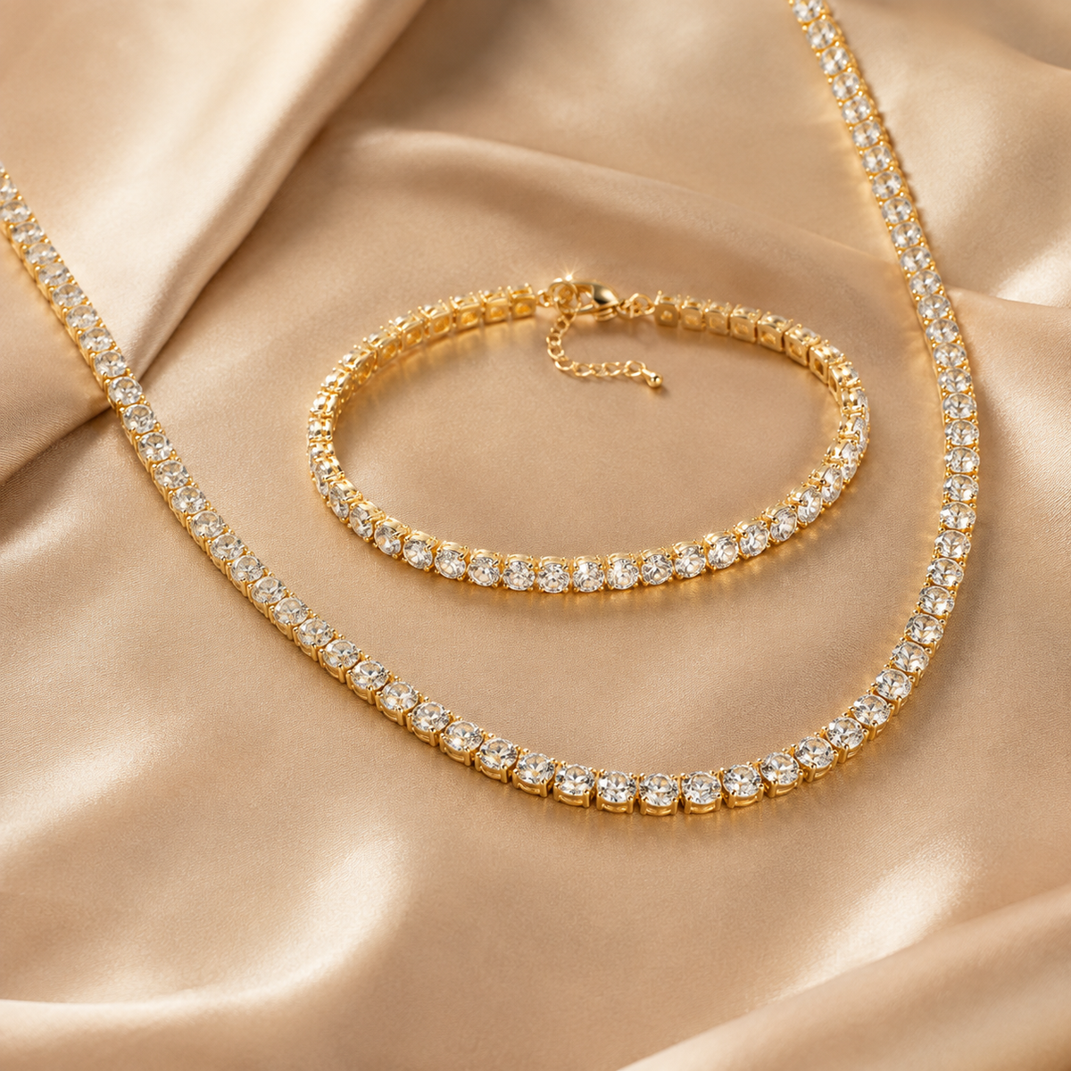 CZ Tennis Necklace Bracelet Set