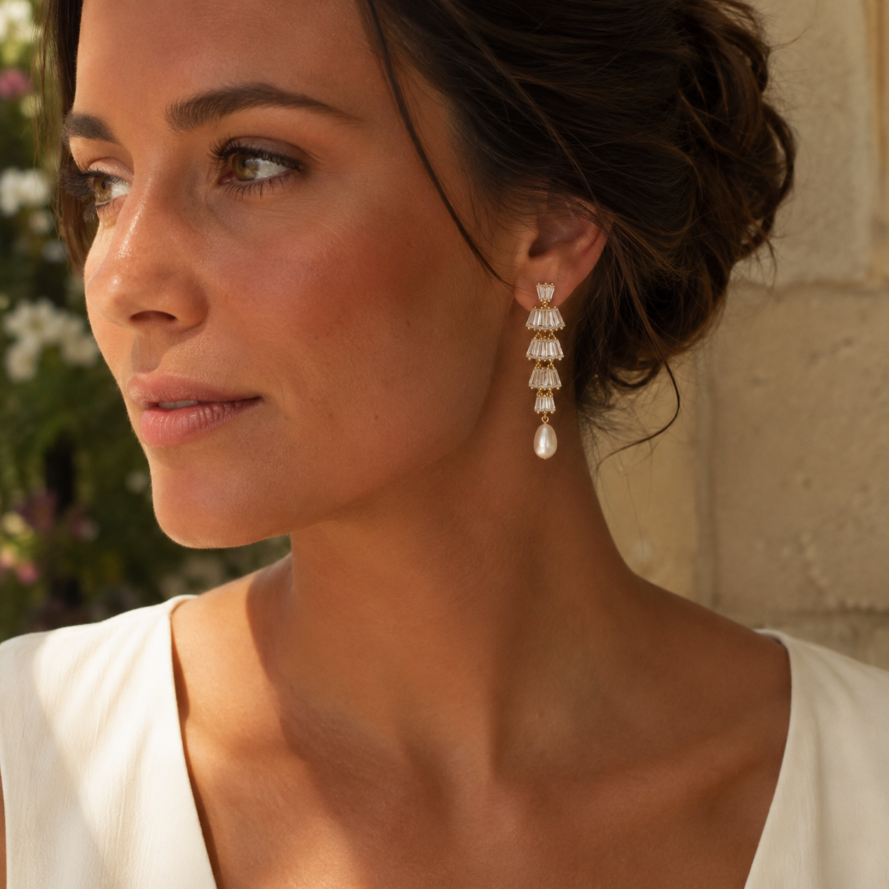 Baguette CZ amp; Freshwater Pearl Earrings