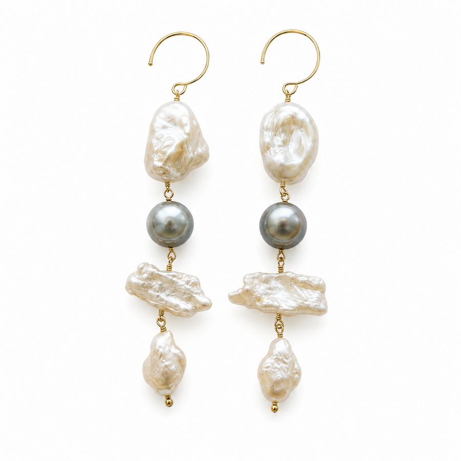 TEWIKY Square Baroque Freshwater Pearl Statement Drop Earrings – Sterling Silver
