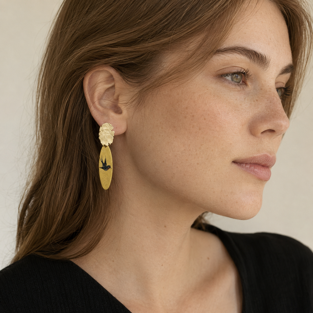 Hand-Painted Flying Swallow Earrings