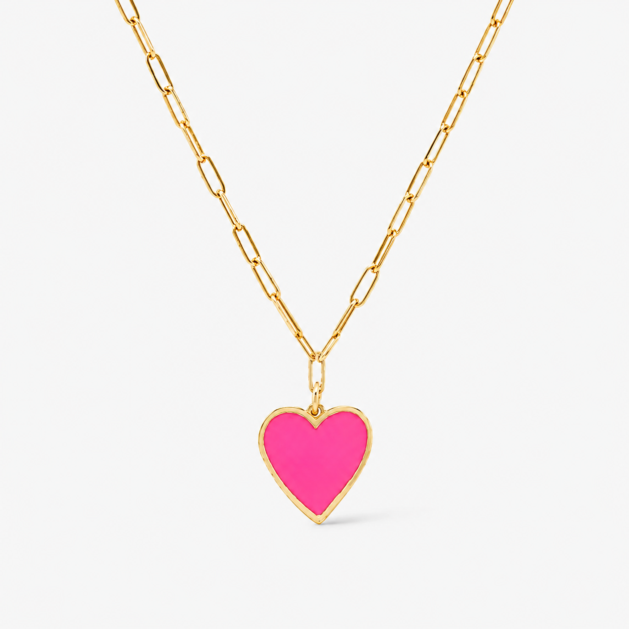 Pink Heart Paperclip Necklace