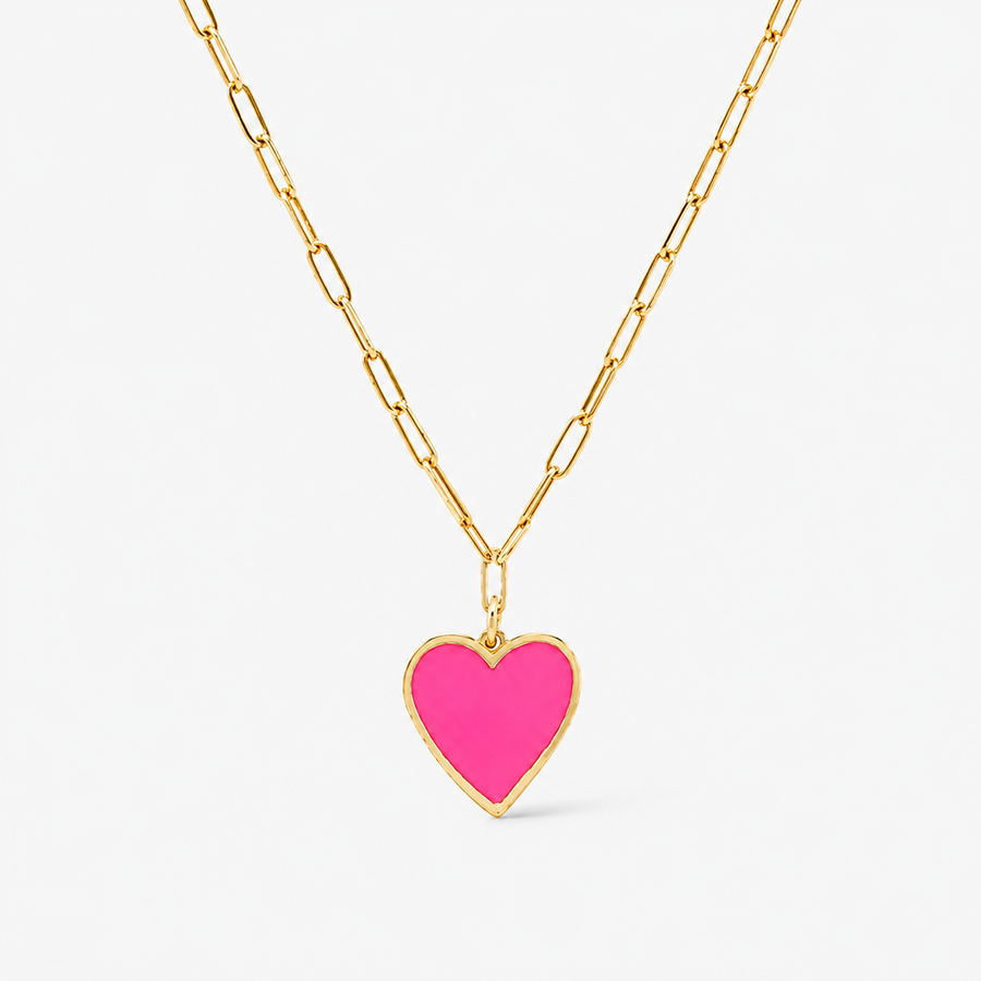 Pink Heart Paperclip Necklace