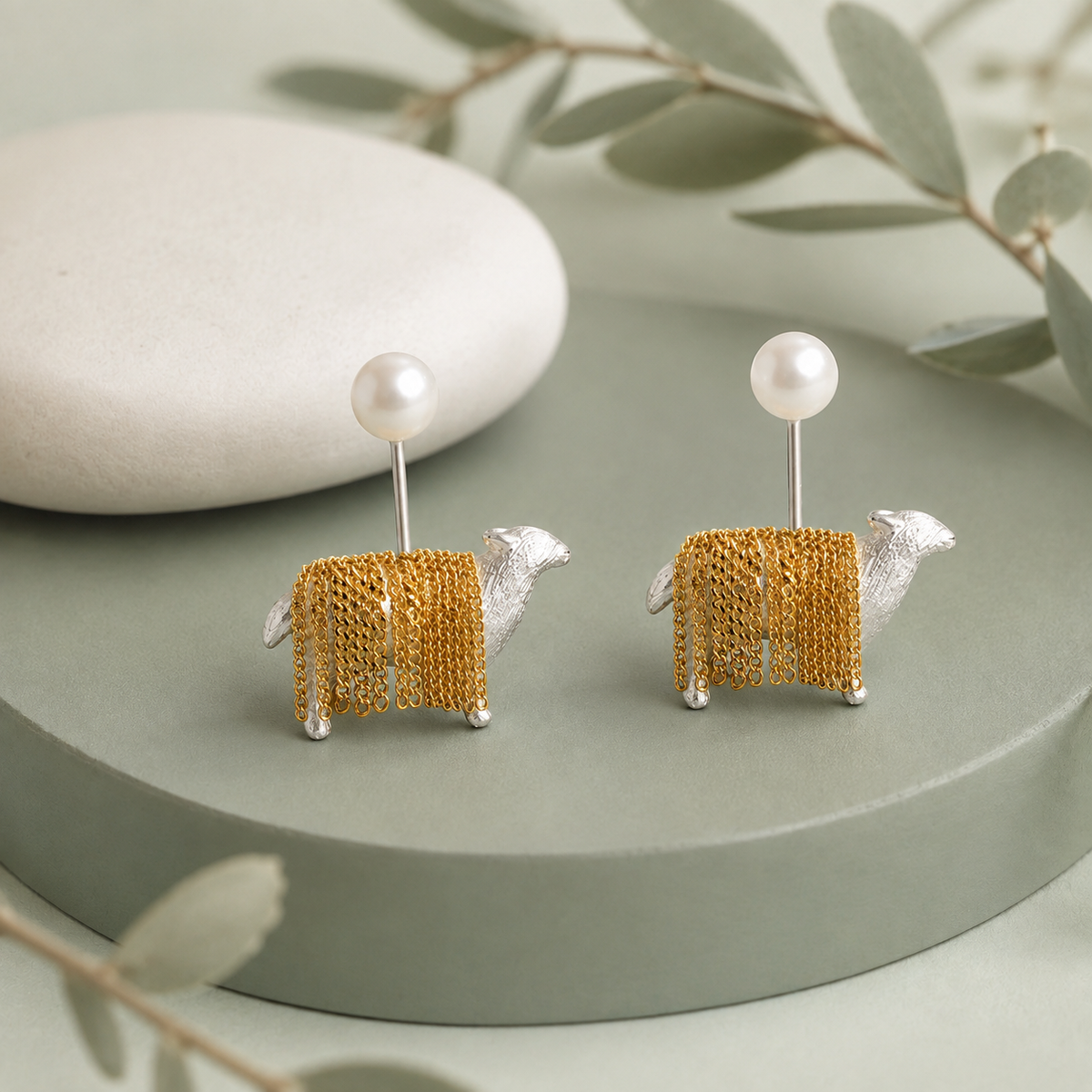 Pearl Sheep Dangle Earrings