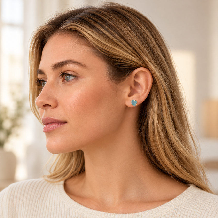 Irregular Natural Raw Aquamarine Crystal Stud Earrings
