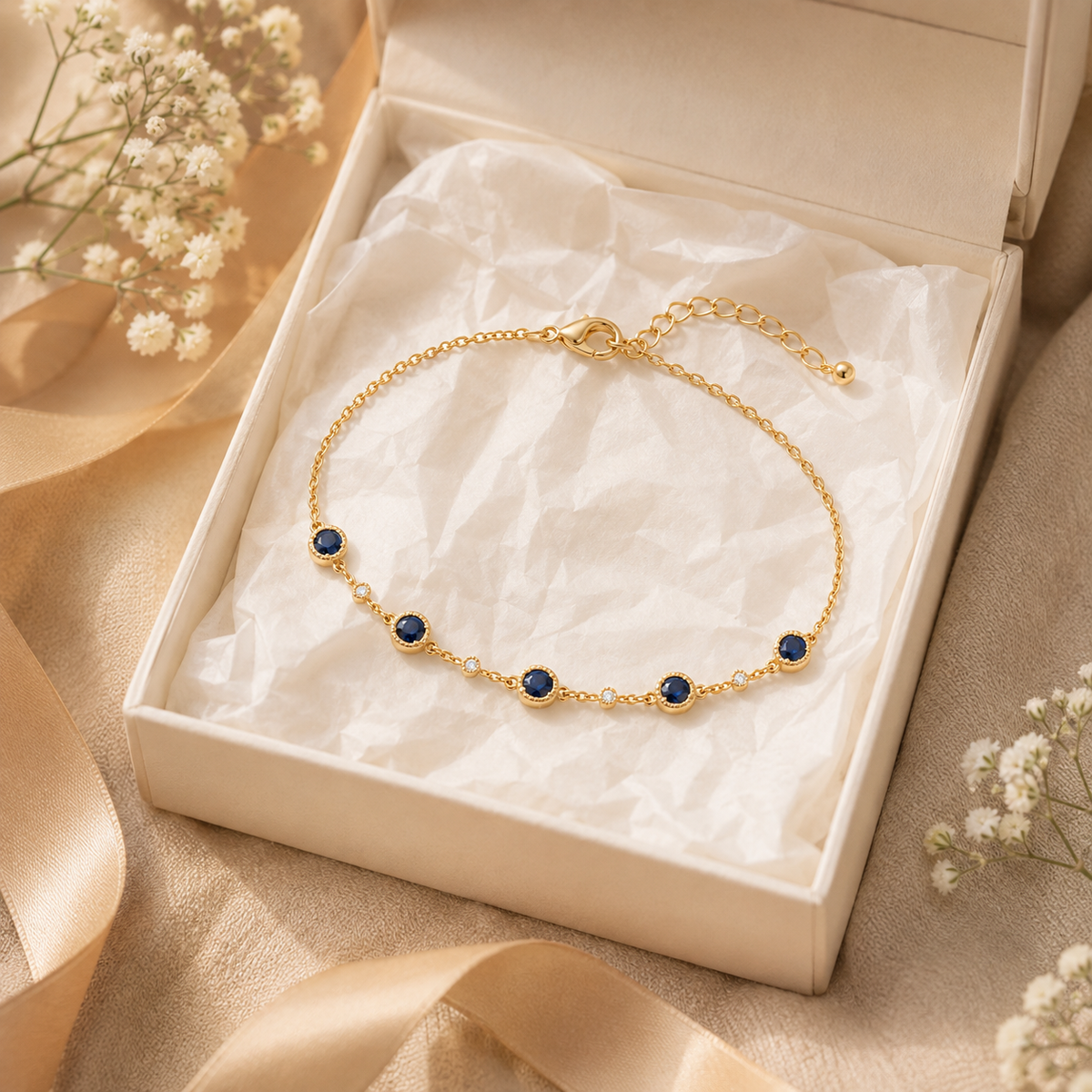 Blue Sapphire Gold Chain Bracelet