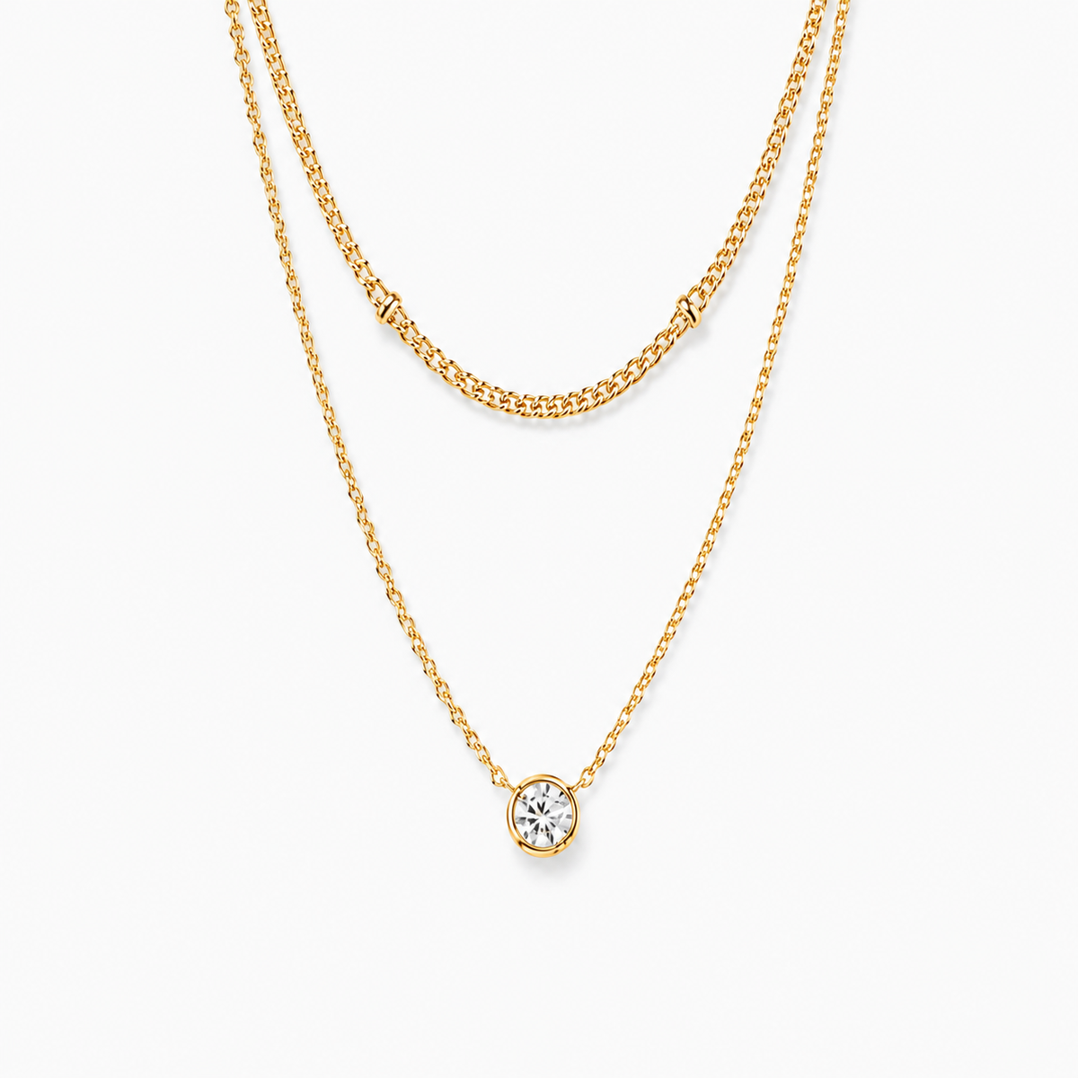 Layered Beaded CZ Pendant Necklace
