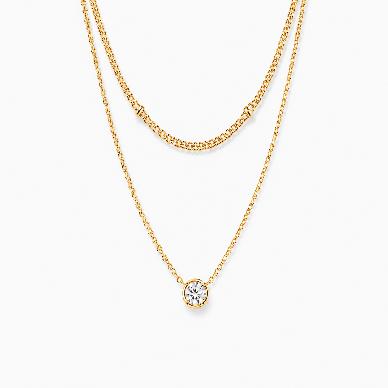 Layered Beaded CZ Pendant Necklace