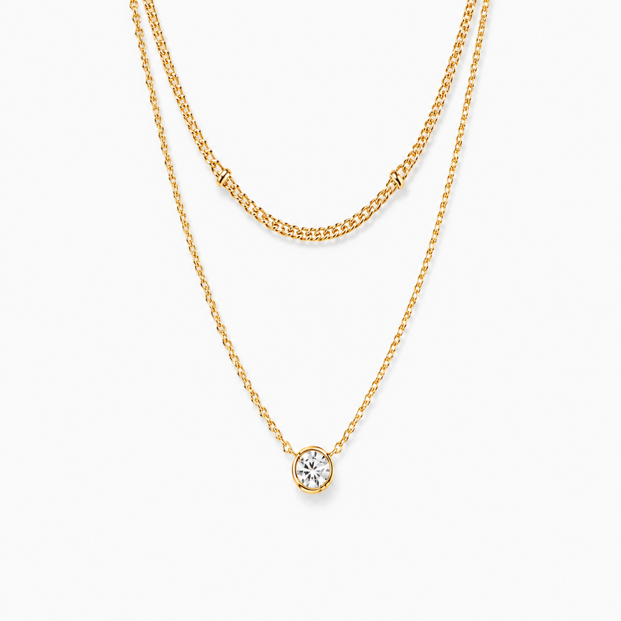 Layered Beaded CZ Pendant Necklace