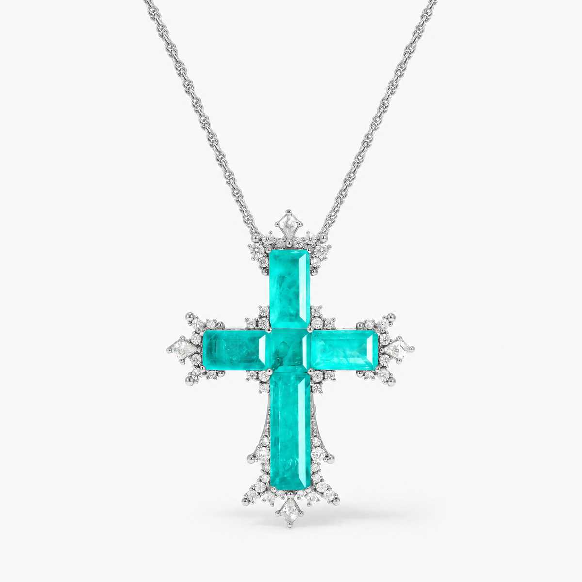 Large Paraiba Cross Pendant Necklace