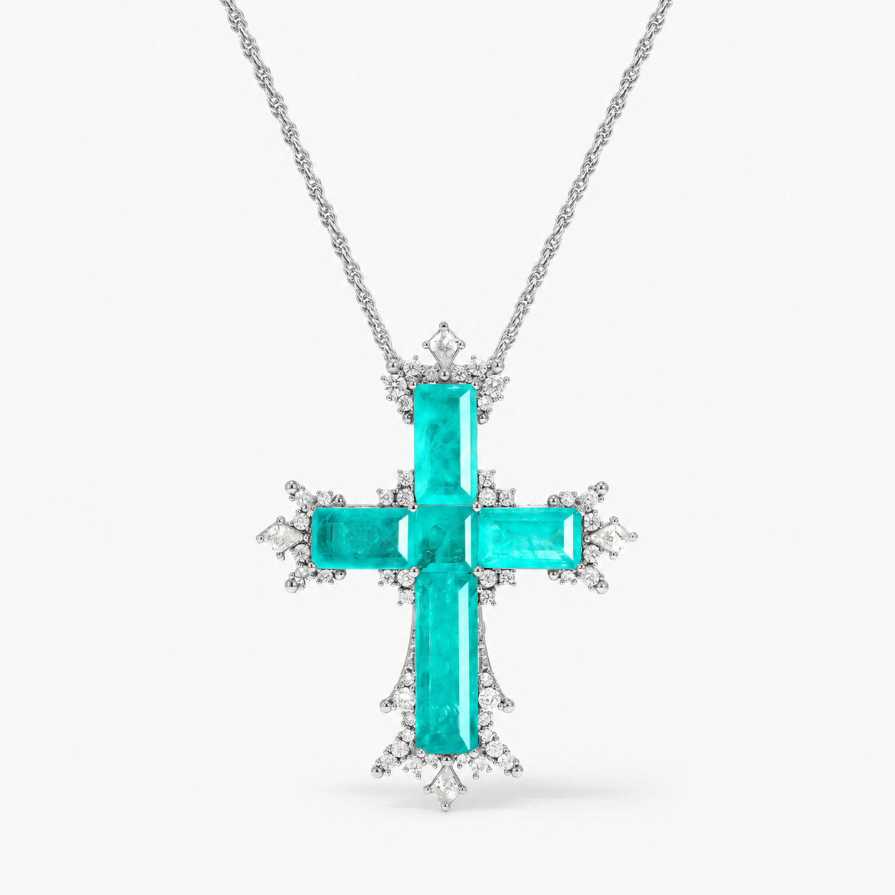 Large Paraiba Cross Pendant Necklace