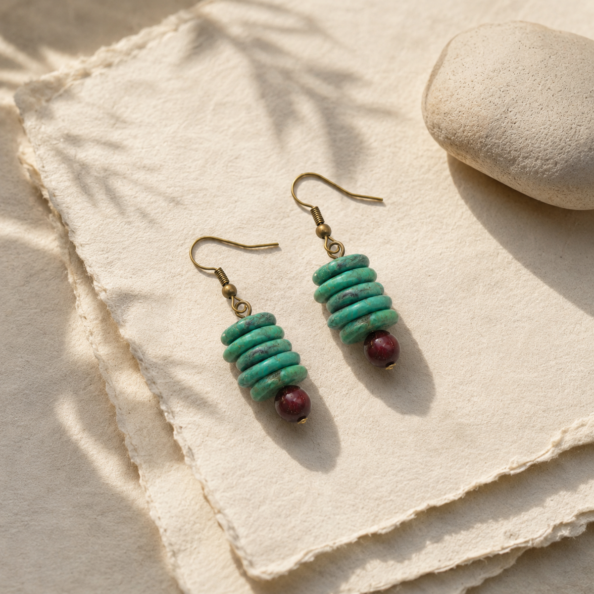 Green Stone Sandalwood Earrings