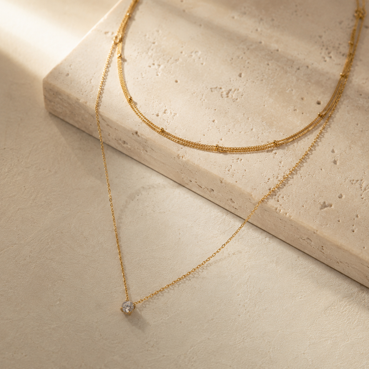 Layered Beaded CZ Pendant Necklace