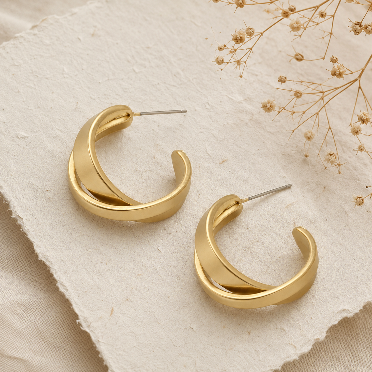 Gold Twist Cross Stud Earrings