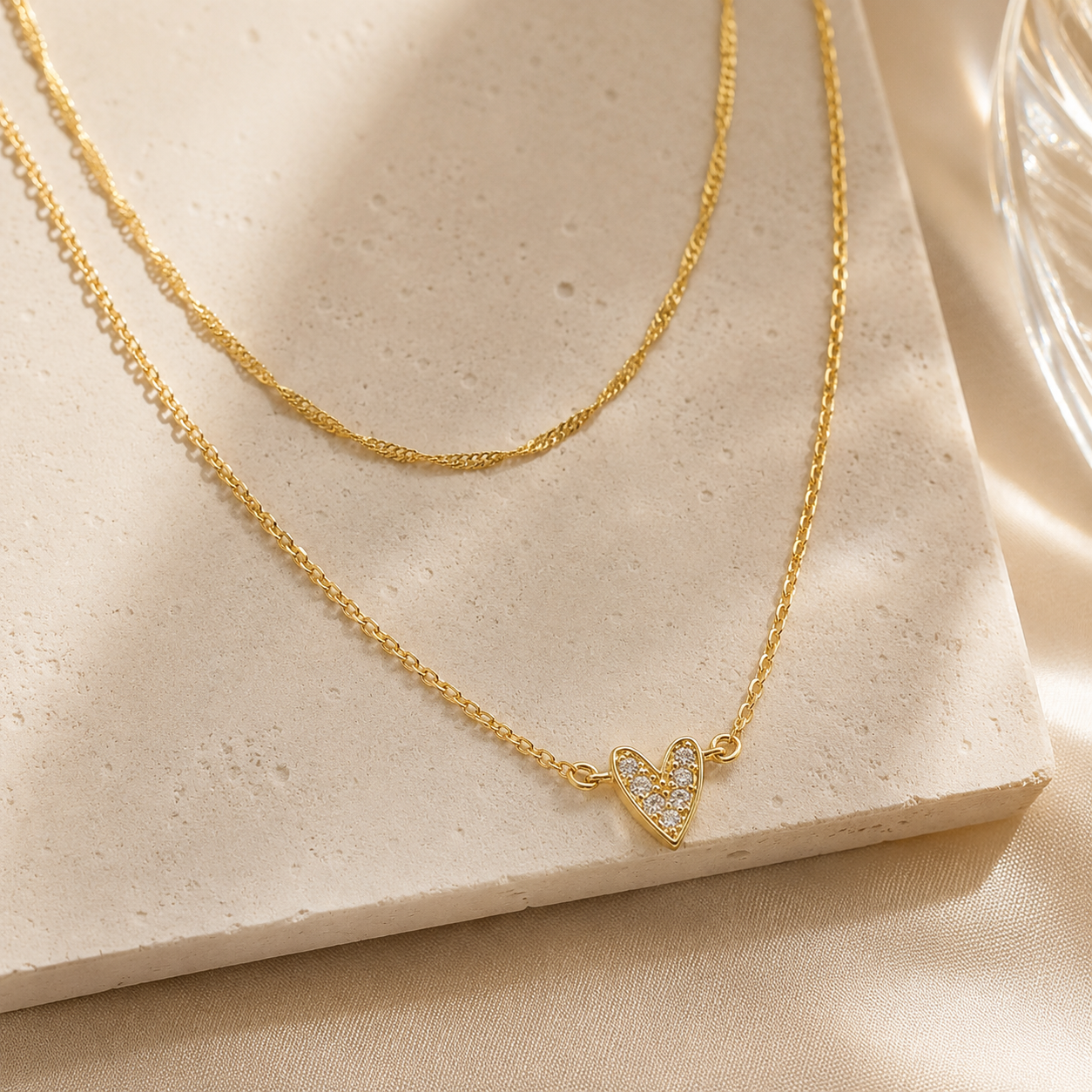 Layered CZ Heart Necklace