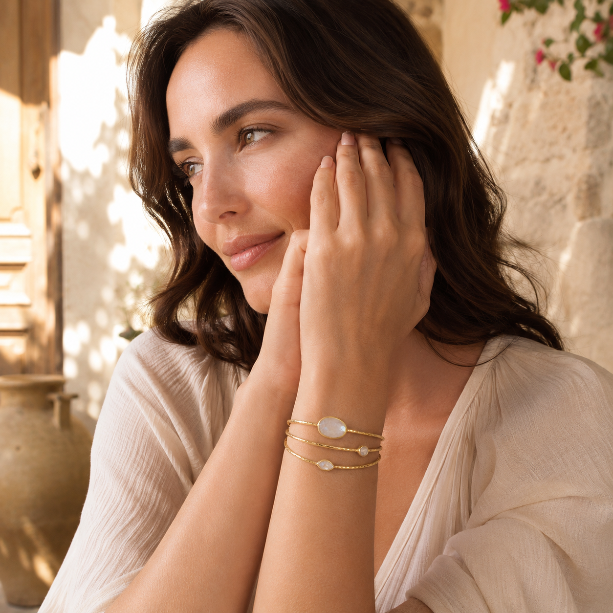 Moonstone Gold Cuff Bracelet | TEWIKY