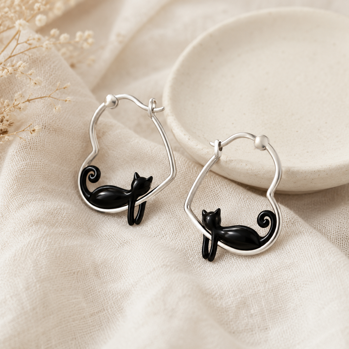 Enamel Cat Hoop Earrings