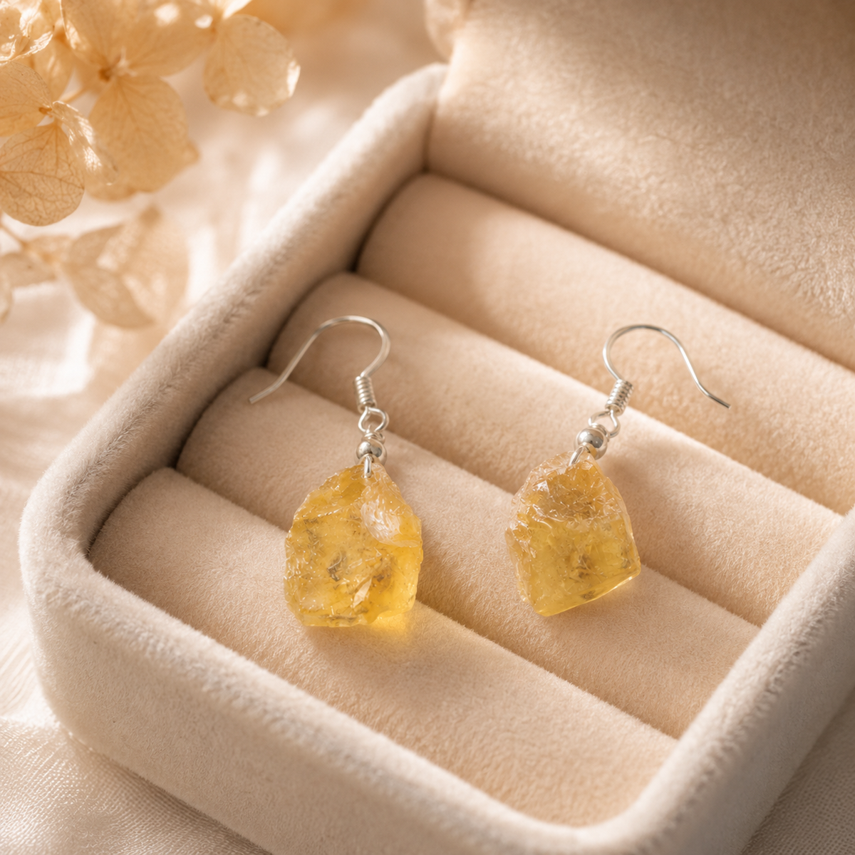 Raw Citrine Drop Earrings