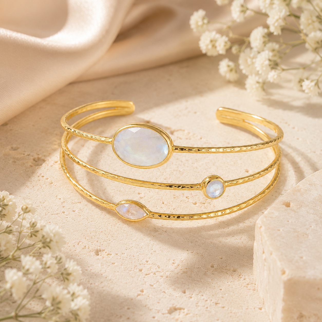 Moonstone Gold Cuff Bracelet | TEWIKY