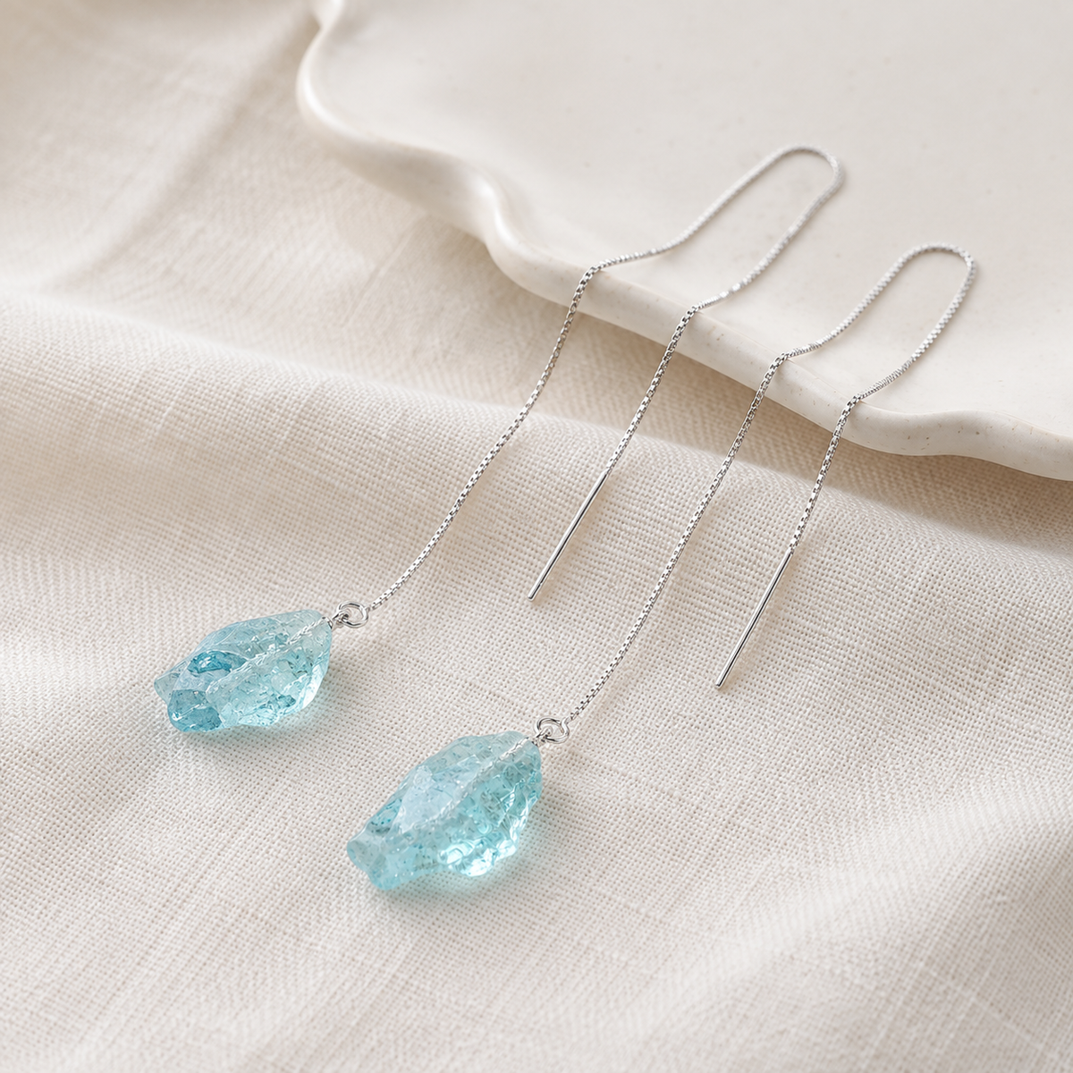 Raw Aquamarine Threader Earrings