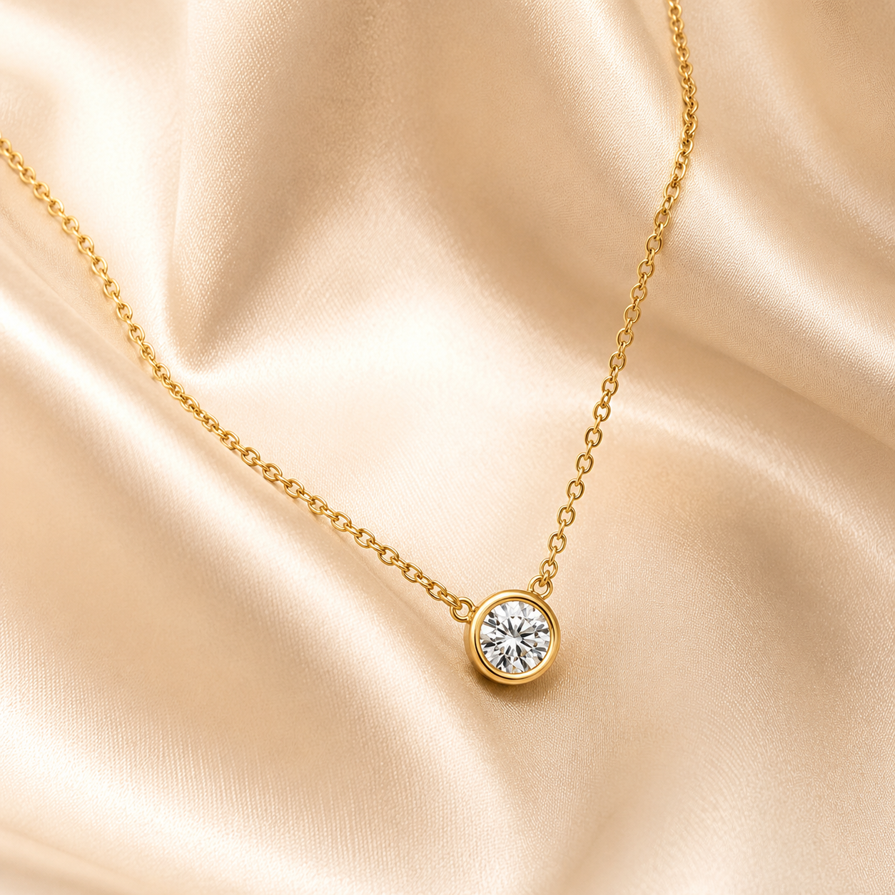 Dainty CZ Bezel Pendant Necklace