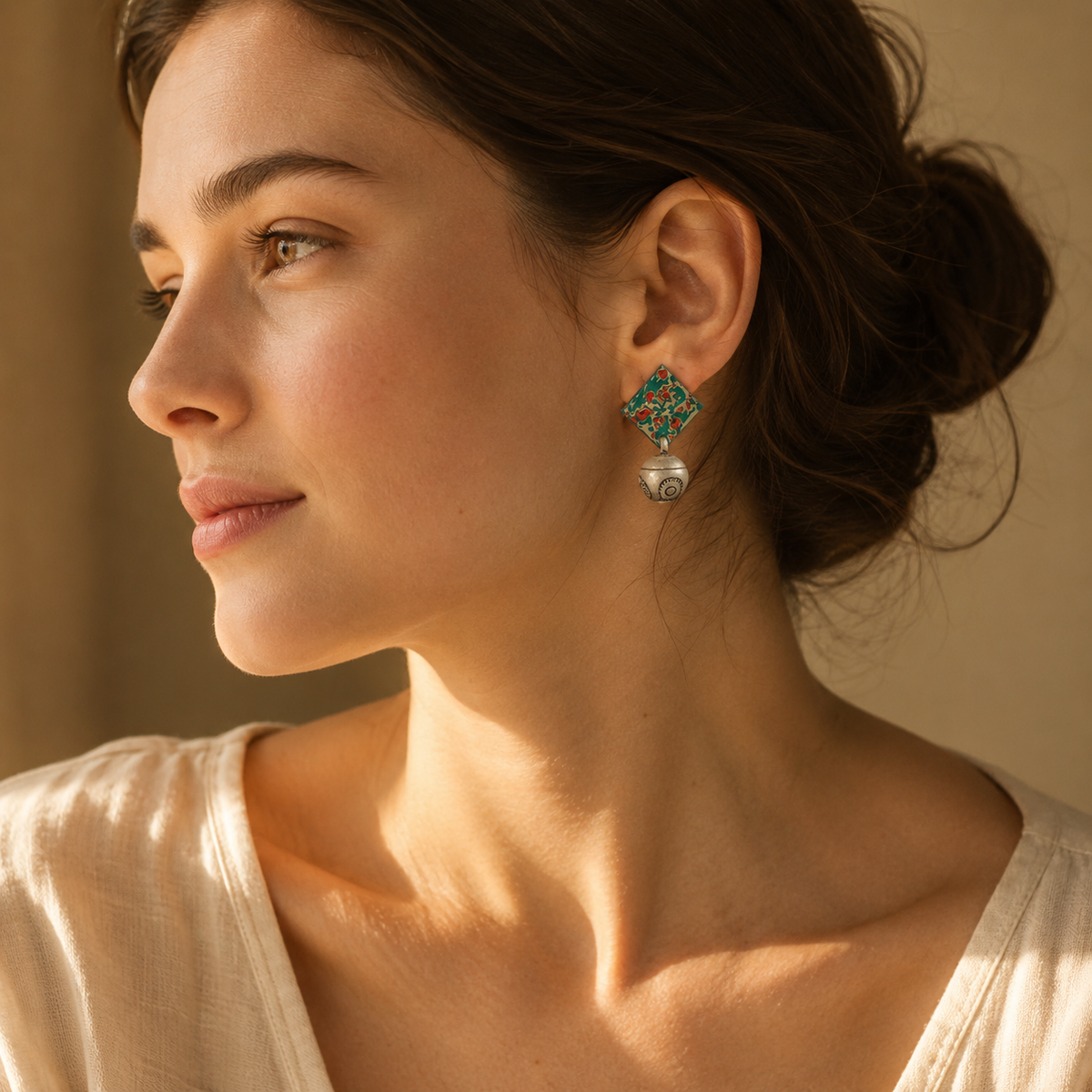 Antique Silver Lacquer Bell Earrings