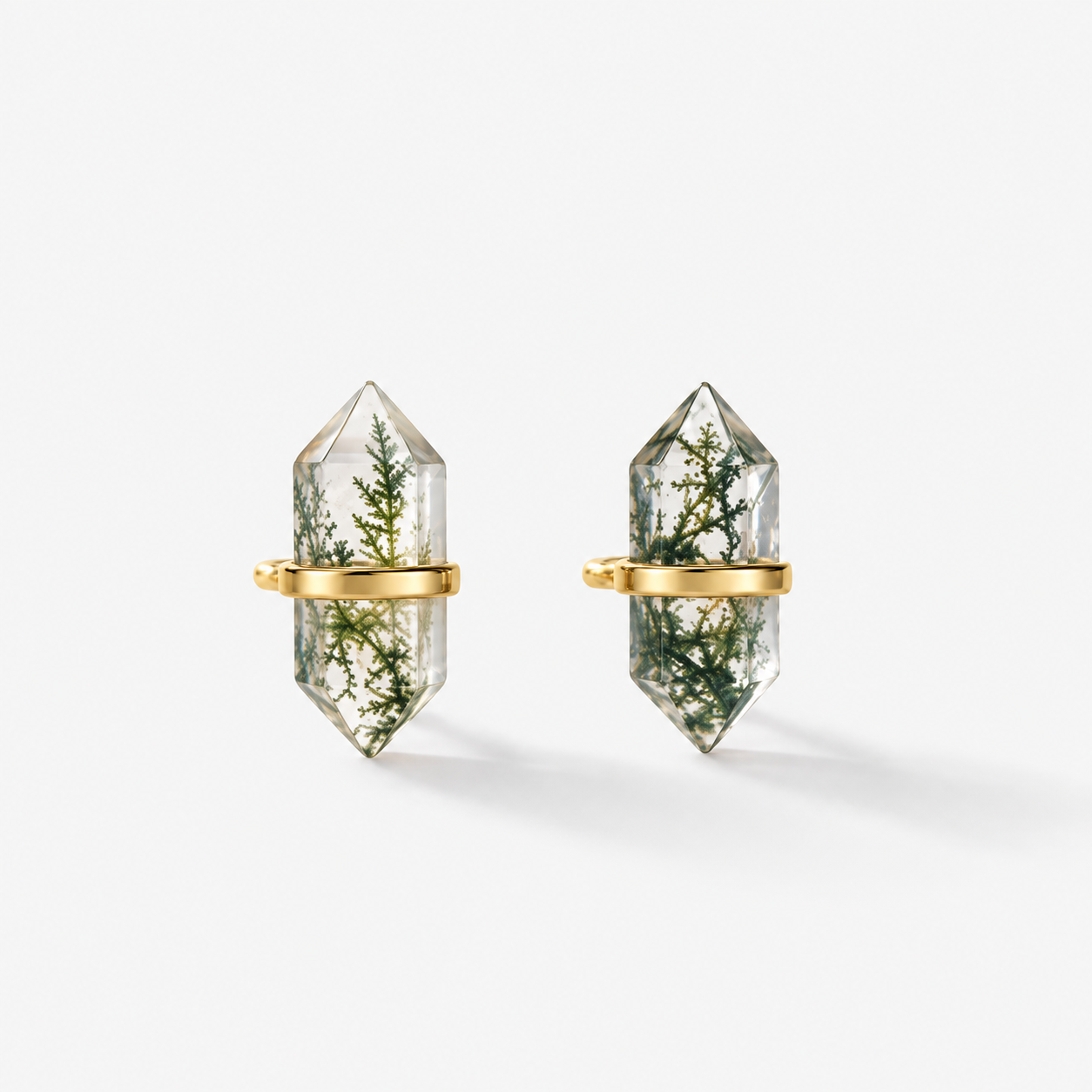 Moss Agate Geometric Stud Earrings