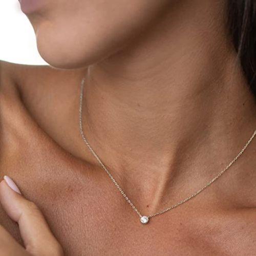 Dainty CZ Diamond Bezel Pendant Necklace - TEWIKY
