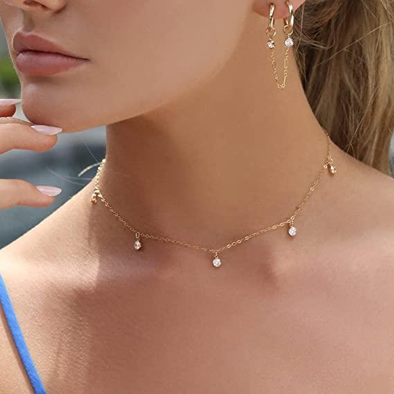 Dainty Cubic Zirconia Chain Necklace - TEWIKY