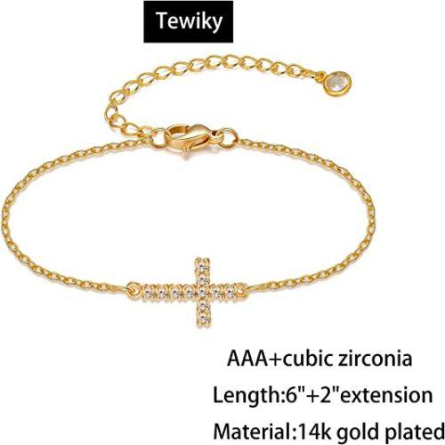 Dainty Cubic Zirconia Cross Bracelet - TEWIKY