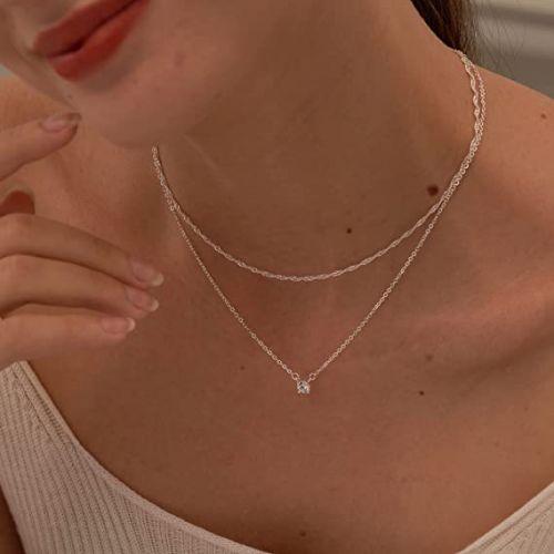 Dainty Layered CZ Diamond Necklace - TEWIKY