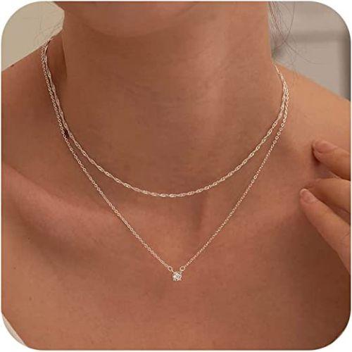 Dainty Layered CZ Diamond Necklace - TEWIKY