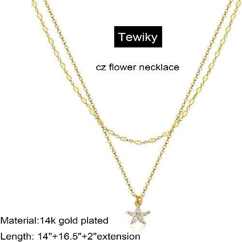 Dainty Layered CZ Flower Necklace - TEWIKY