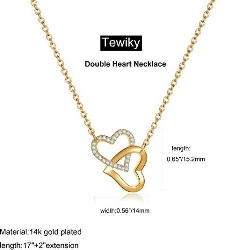 Tewiky Cute Heart Necklace Tiny 14K Gold Heart Pendant Choker Necklaces  Small Go