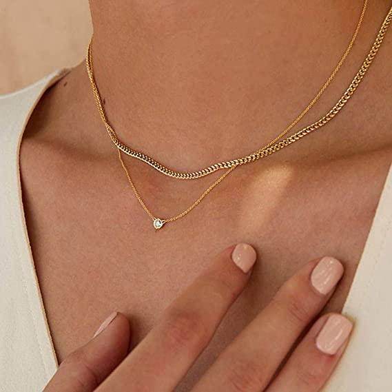 Layered CZ with Cuban Chain Necklace - TEWIKY