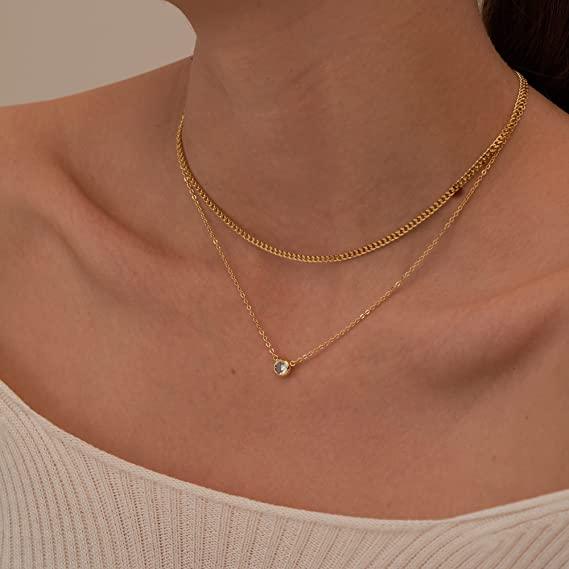 Layered CZ with Cuban Chain Necklace - TEWIKY